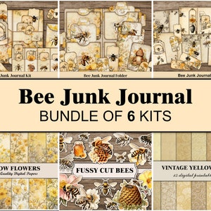 Bee Junk Journal Kit Folio Junk Journal Supplies Yellow Scrapbook Fussy Cuts Bee Ephemera Bundle Mini Junk Journal Tags Bee Embellishments