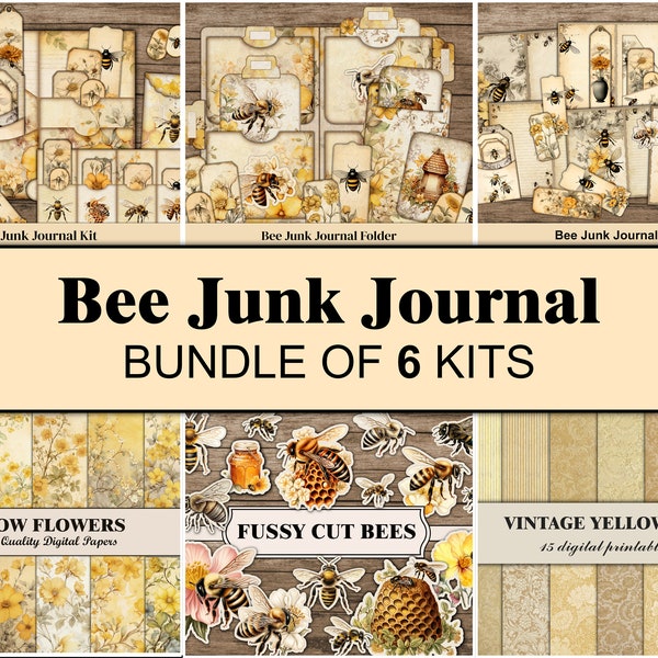 Bee Junk Journal Kit Folio Junk Journal Supplies Gelbes Scrapbook Fussy Cuts Bee Ephemera Bundle Mini Junk Journal Tags Bienenverzierungen