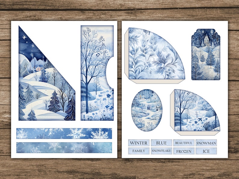 Winter Junk Journal Kit Blue Junk Journal Pages Tags Snowflake ...