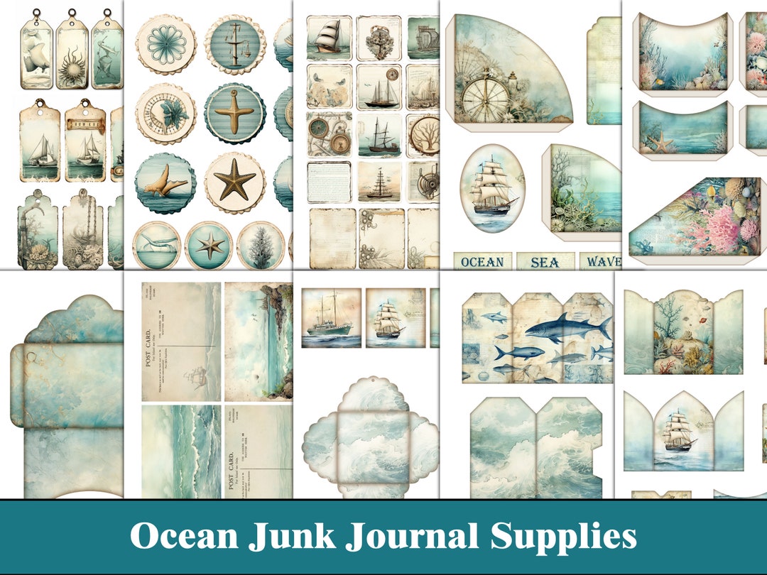 Ocean Junk Journal Kit Blue Junk Journal Supplies Tags Sea Nautical ...