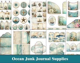 Ocean Junk Journal Kit Blue Junk Journal Supplies Tags Sea Nautical Ephemera Beach Marine Junk Journal Turquoise Craft Supplies Digital