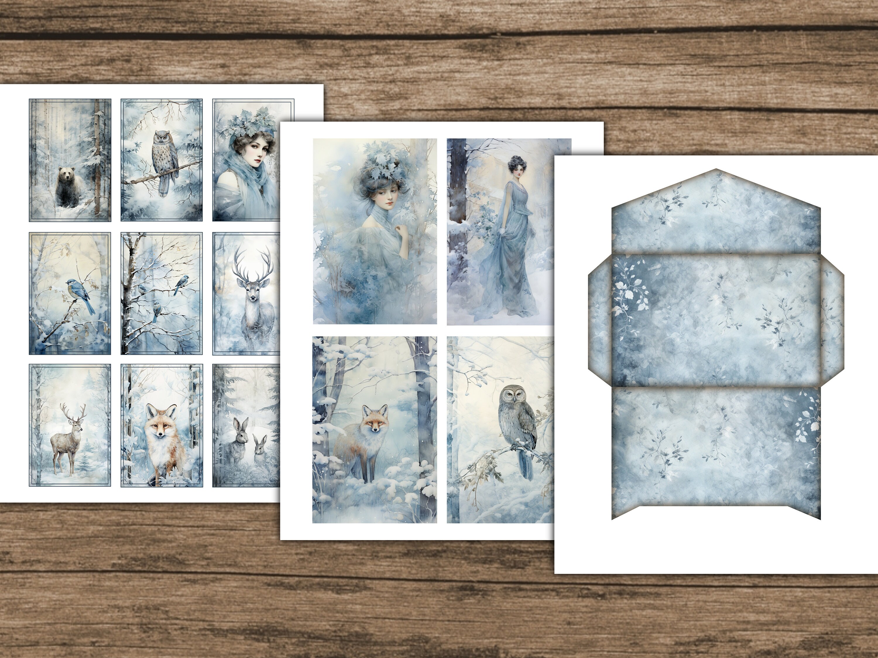 Winter Junk Journal Kit Blue Junk Journal Pages Tags Forest Nature ...