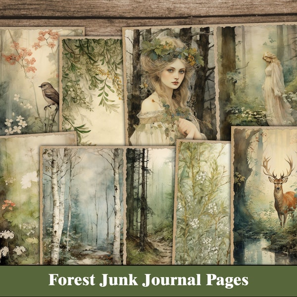 Forest Junk Journal Pages, Woodland Junk Journal Kit, Botanical Forest Ephemera, Green Junk Journal Supplies, Forest Scrapbook Paper