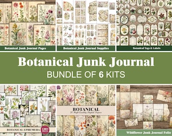 Botanical Junk Journal Kit Bundle Floral Junk Journal Pages Green Forest Ephemera Nature Junk Journal Supplies Flowers Craft Supplies