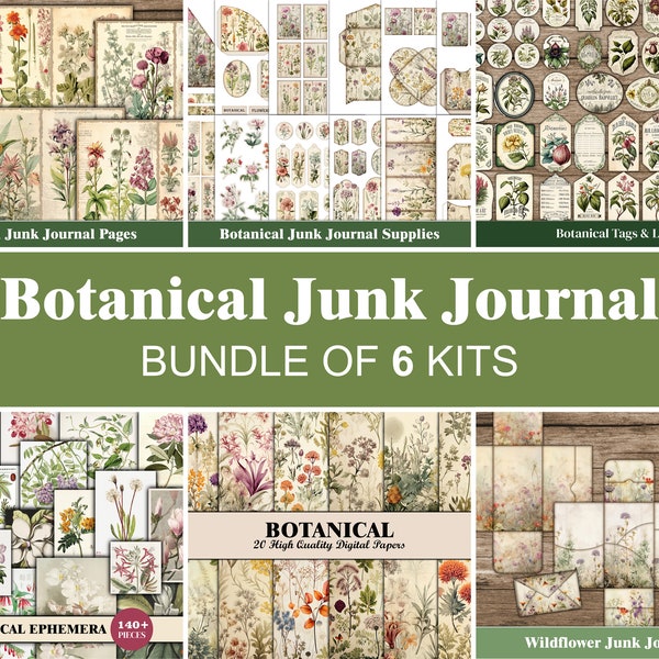Botanical Junk Journal Kit Bundle Floral Junk Journal Pages Green Forest Ephemera Nature Junk Journal Fournitures Fleurs Fournitures artisanales