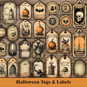 Etiquetas y etiquetas de diario basura de Halloween, suministros de artesanía de Halloween, adornos, efímeras de álbumes de recortes, cortes quisquillosos imprimibles digitales de Halloween