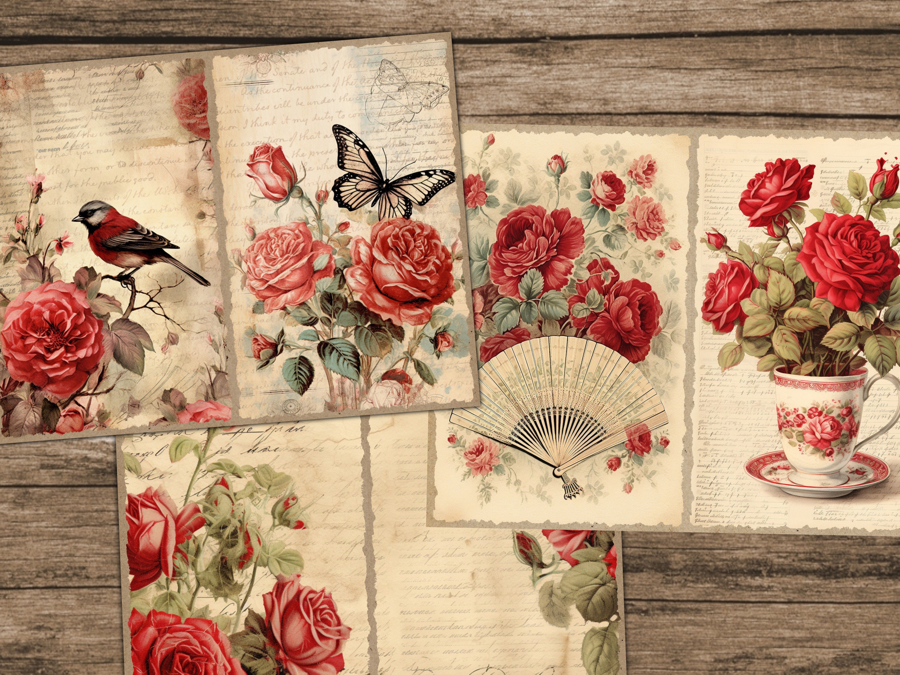 Victorian Rose Junk Journal Pages Printable Ephemera Floral Junk ...