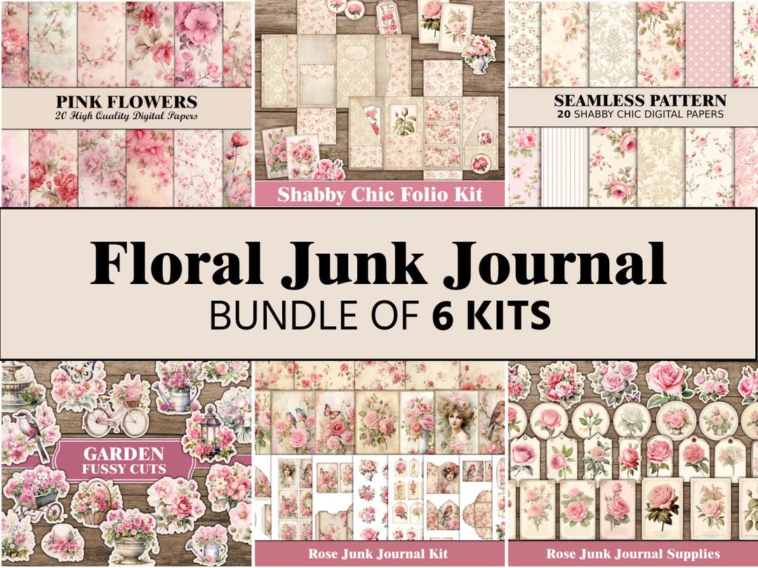 Pink Rose Valentine Junk Journal Kit Printable Ephemera Floral Junk ...