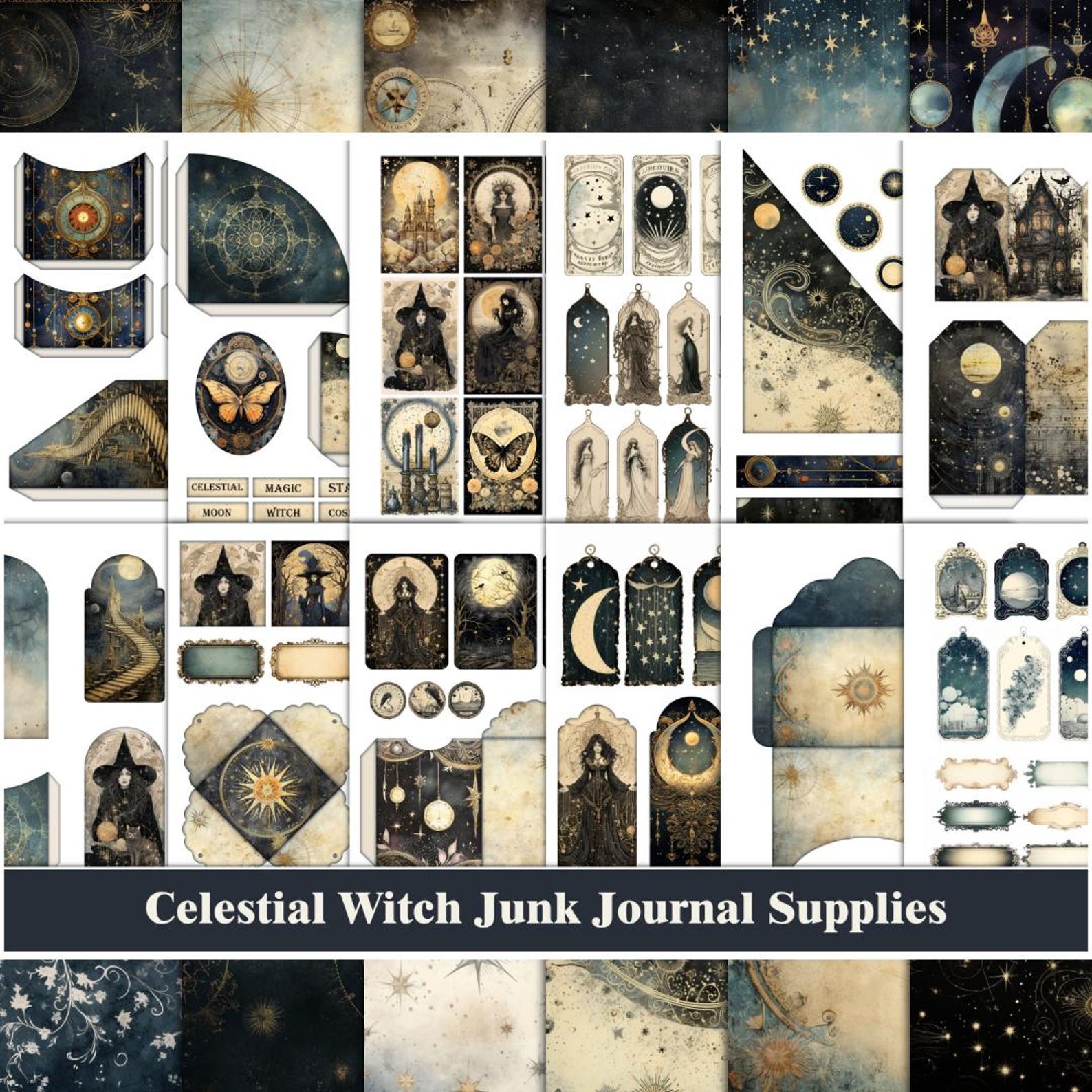 Witch Junk Journal Kit Bundle Celestial Witchy Moon Ephemera Printable ...