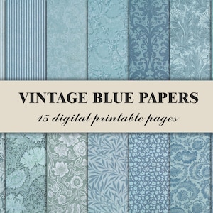 Vintage blauw plakboekpapier decoratief bloemmotief Oceaan ongewenste dagboekpagina's afdrukbare digitale achtergrond Shabby hemelsblauw azuurblauw turkoois
