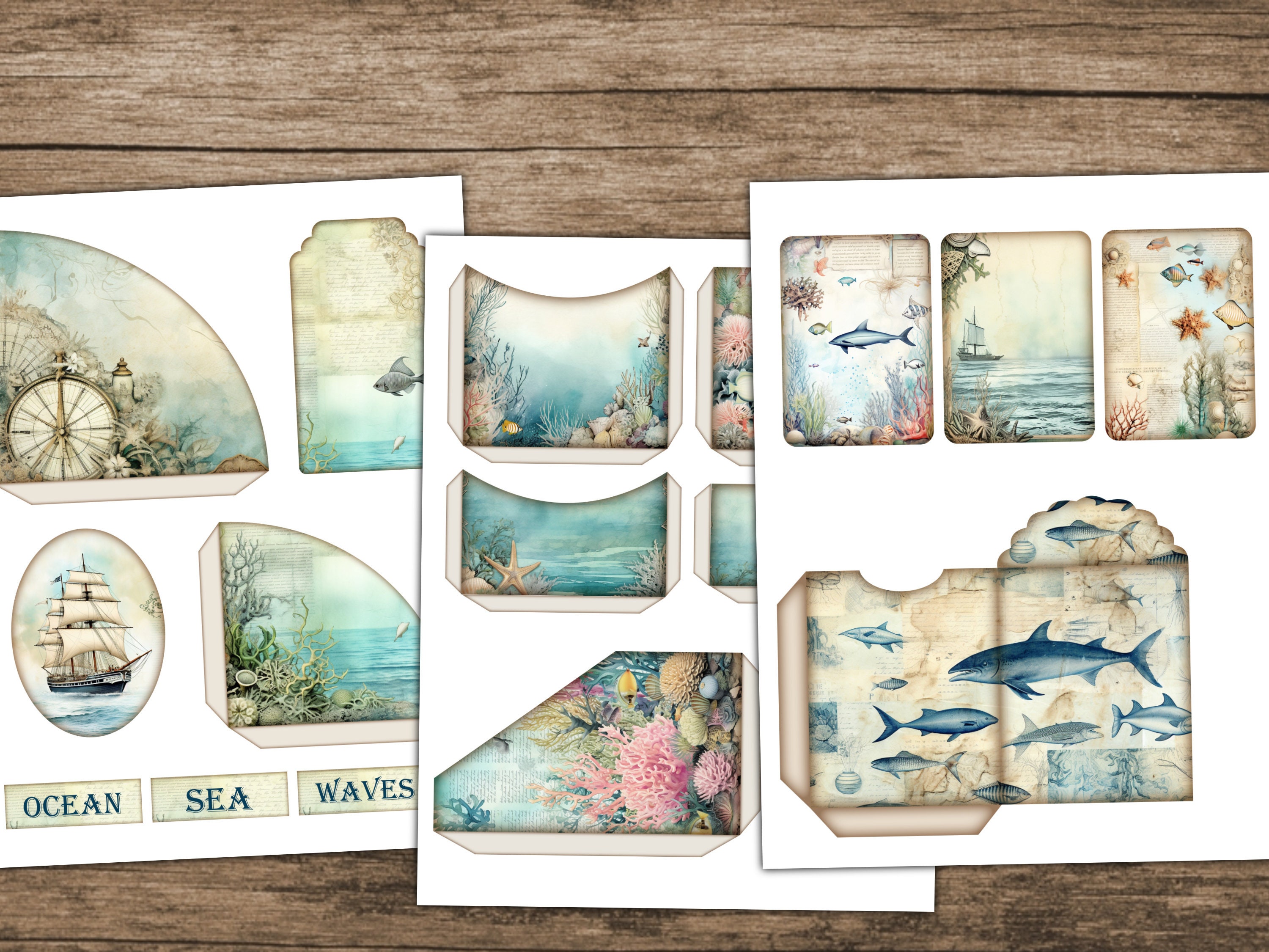 Ocean Junk Journal Kit Blue Junk Journal Pages Tags Sea Nautical ...