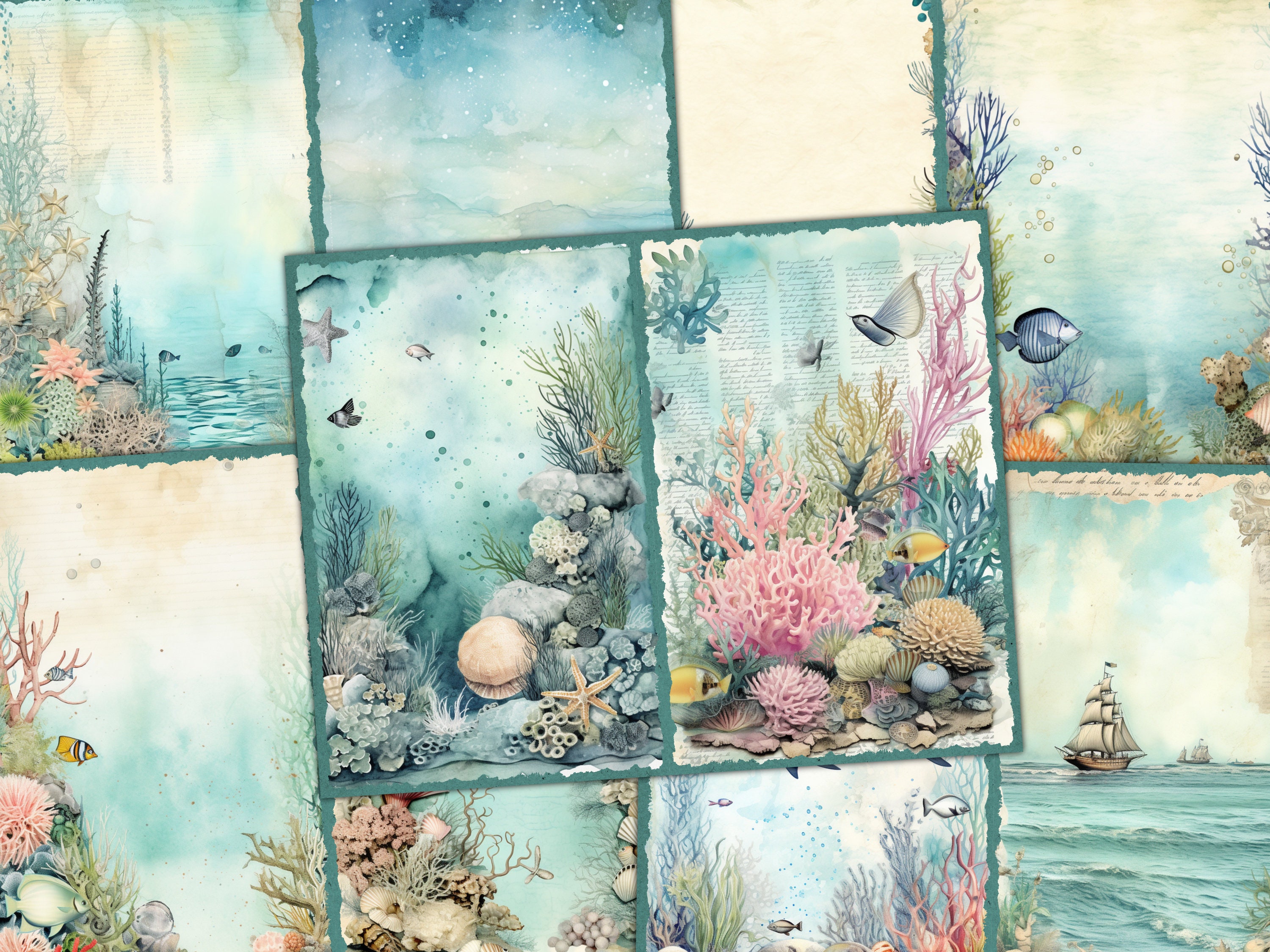 Ocean Junk Journal Kit Blue Junk Journal Pages Tags Sea Nautical ...