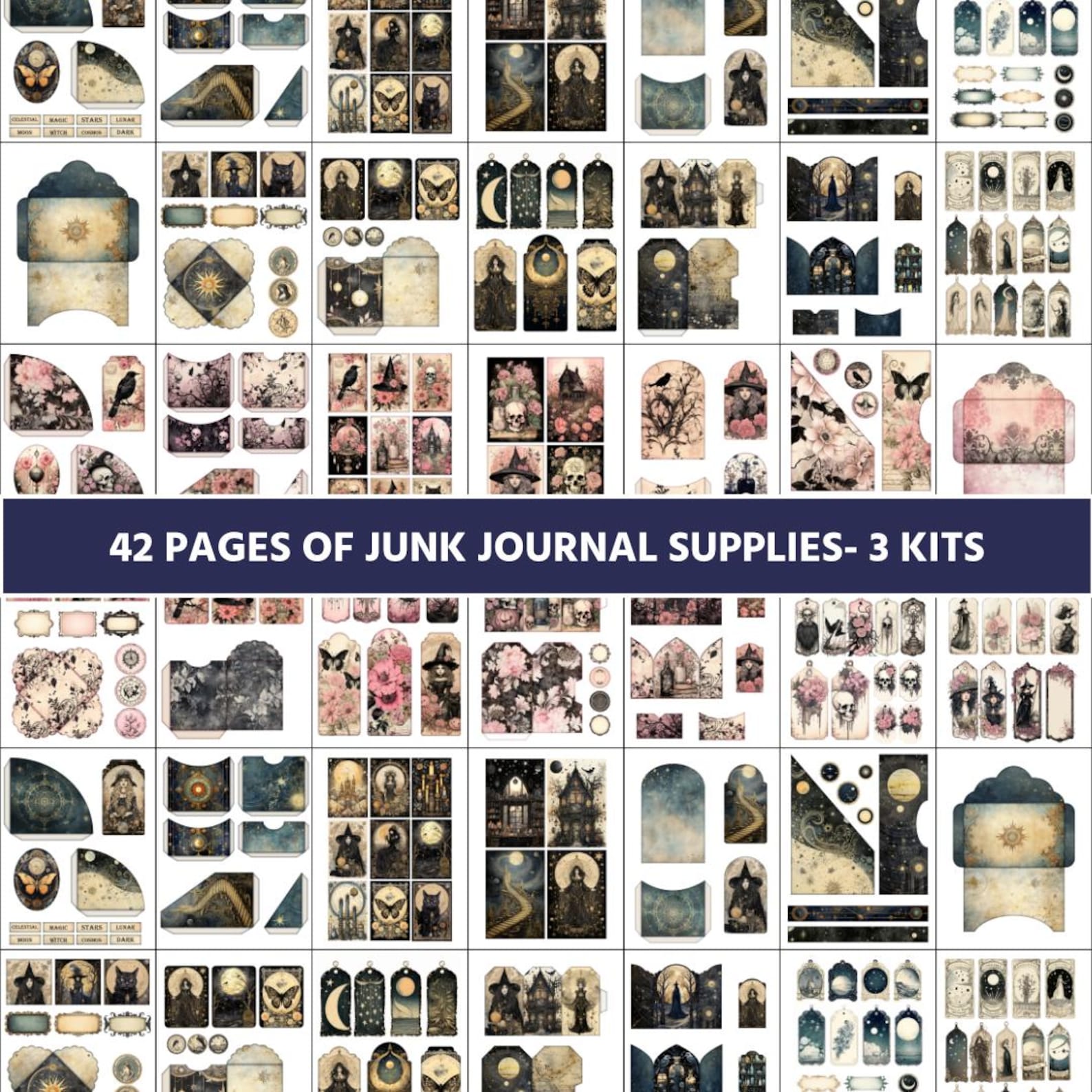 Witch Junk Journal Kit Bundle Celestial Witchy Moon Ephemera Printable ...