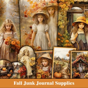 Fall Junk Journal Kit Autumn Junk Journal Ephemera Printable Tags Labels Cards Pumpkin Orange Cozy Craft Supplies Scrapbook Digital Paper