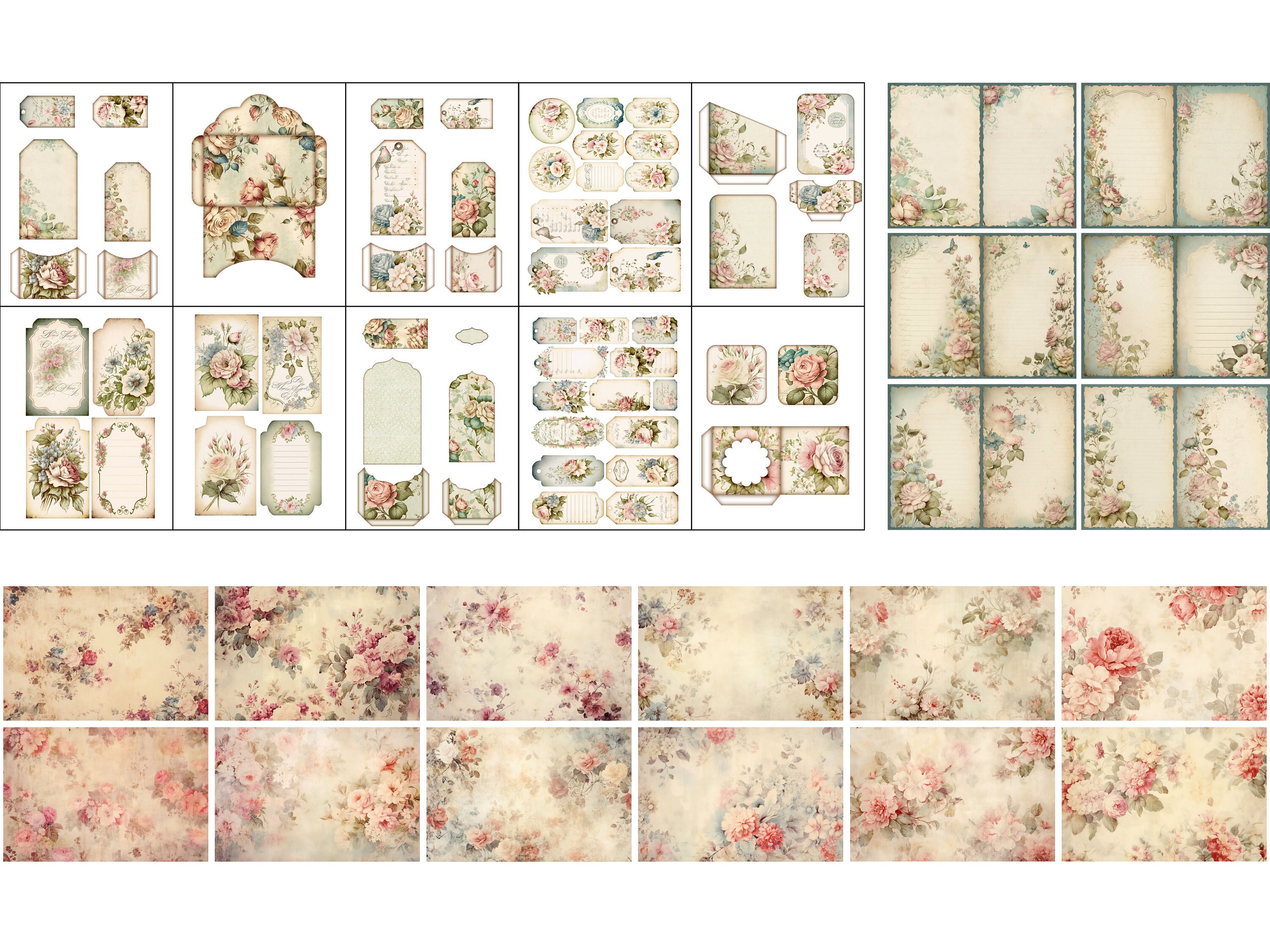 Floral Junk Journal Kit Printable Pink Ephemera Flower Rose Junk ...