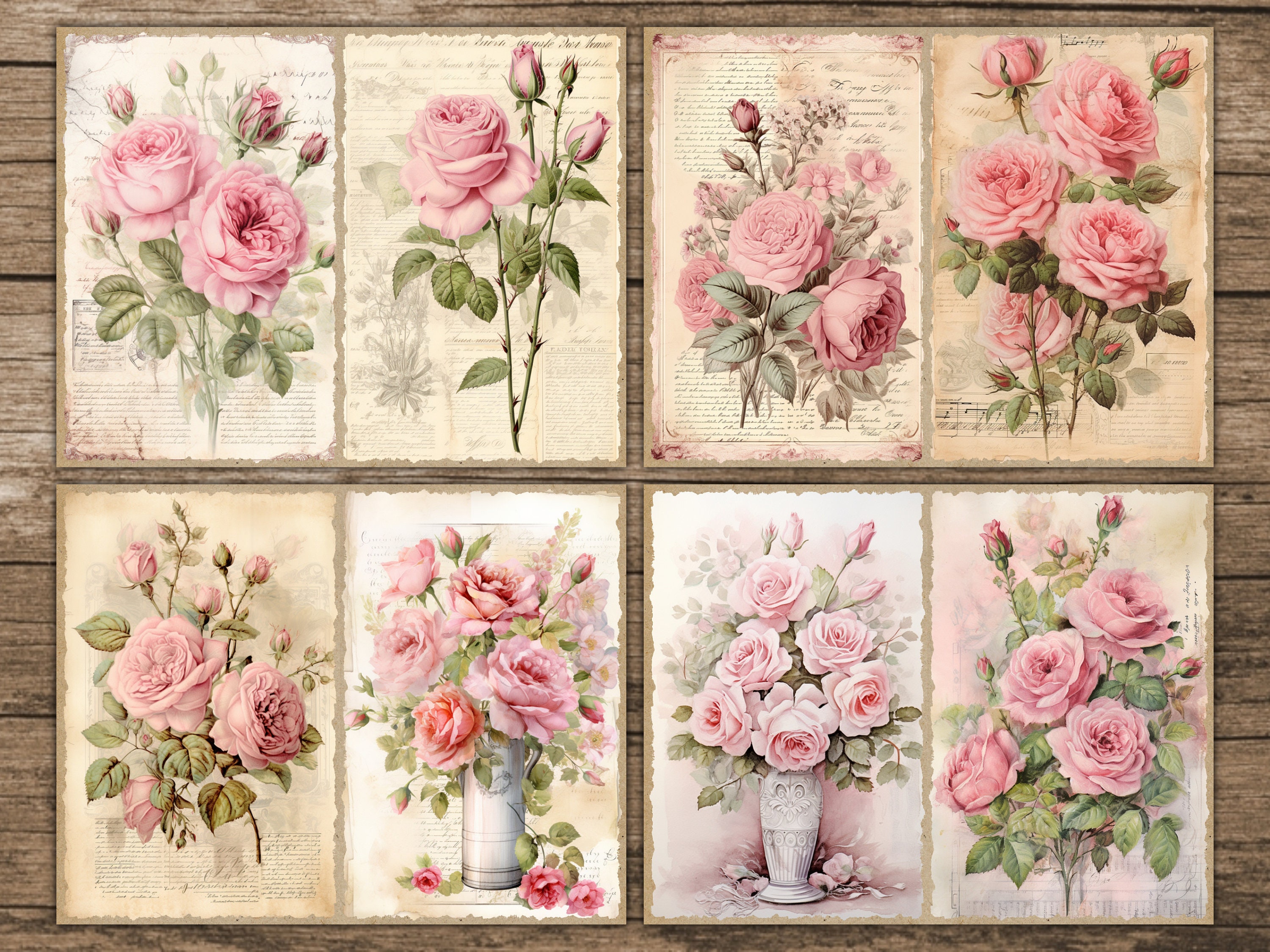 Rose Junk Journal Pages Printable Ephemera Victorian Floral Junk ...