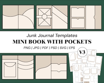Junk-Journal-Vorlagen Mini-Junk-Journal-Kit Taschen Junk-Journal Folio-Vorlage Umschlagvorlage | PNG, SVG, PDF, PSD, EPS