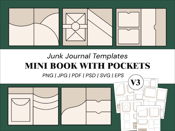 Junk Journal Templates  Mini Junk Journal Kit Pockets Junk Journal Folio Template Envelope Template | png, svg, pdf, psd, eps