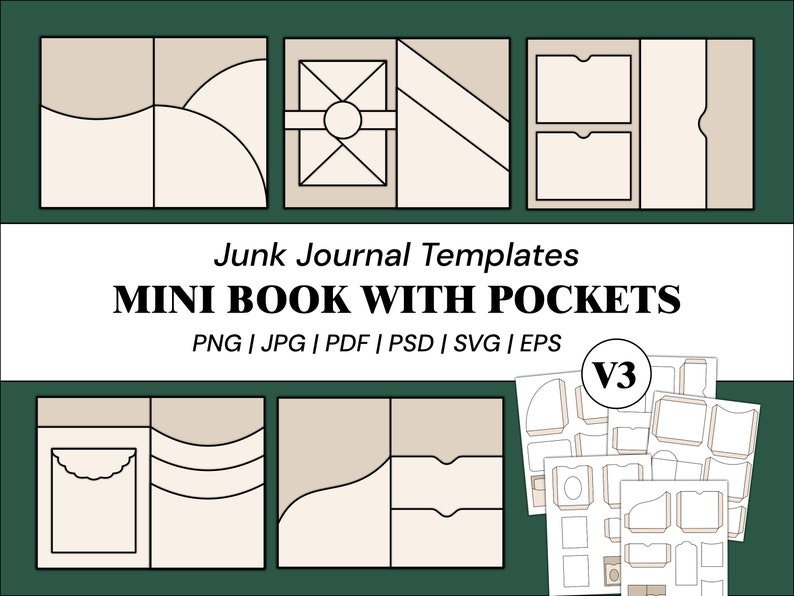 Junk-Journal-Vorlagen Mini-Junk-Journal-Kit Taschen Junk-Journal Folio-Vorlage Umschlagvorlage | PNG, SVG, PDF, PSD, EPS Bild 1