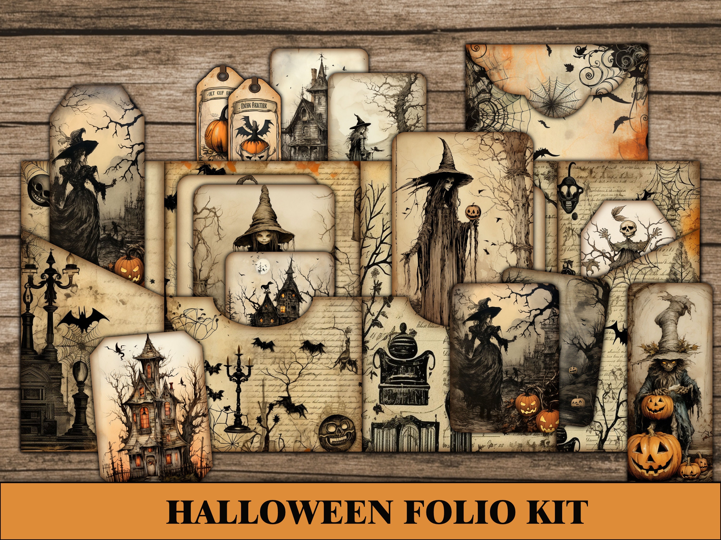 Halloween Junk Journal Folio Kit, Junk Journal Tab, Halloween Printable ...