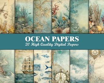 Sea Scrapbook Paper Ocean Junk Journal Pages Blue Junk Journal Kit Nautical Ephemera Beach Marine Junk Journal Turquoise Craft Supplies