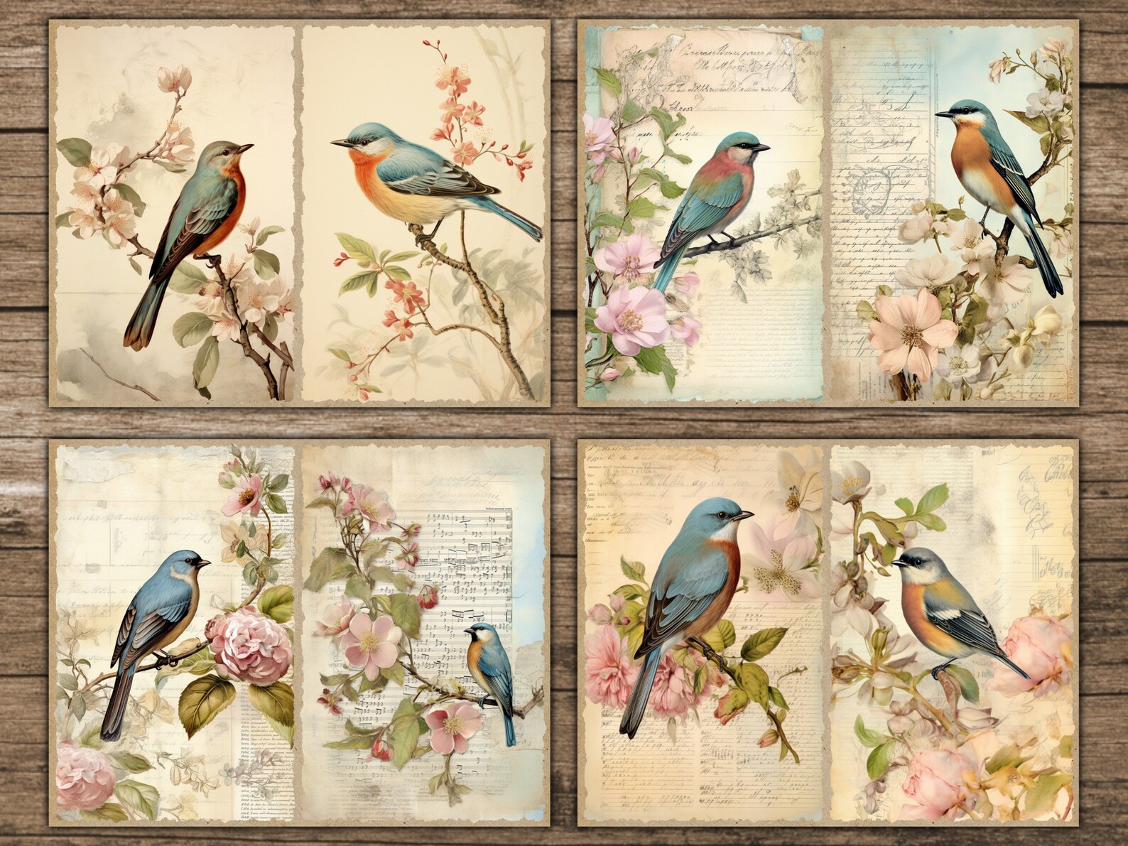 Bird Junk Journal Kit Floral Junk Journal Rose Nature Printable ...