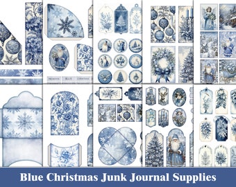 Christmas Junk Journal Kit Blue Winter Junk Journal Supplies Blue Christmas Ephemera Craft Supplies Digital Printable Scrapbook Supplies