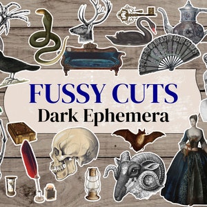 Fussy Cut Dark Ephemera Pack | 100+ Fussy Cuts | Fussy Cut Digital Kit | Halloween Junk Journal Kit | Fussy Cut Ephemera| Halloween ephemera