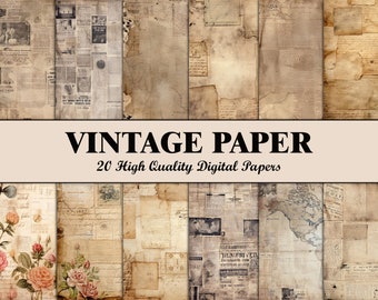 Vintage Scrapbook Paper Old Paper Pattern Junk Journal Pages Printable Digital Papers Background Neutral Beige Shabby Ephemera Craft Supply
