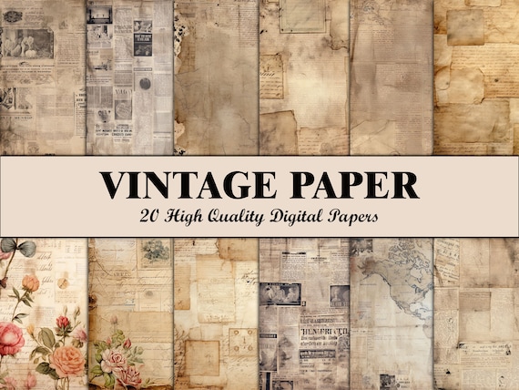 Vintage Scrapbook Paper Old Paper Pattern Junk Journal Pages Printable Digital Papers Background Neutral Beige Shabby Ephemera Craft Supply