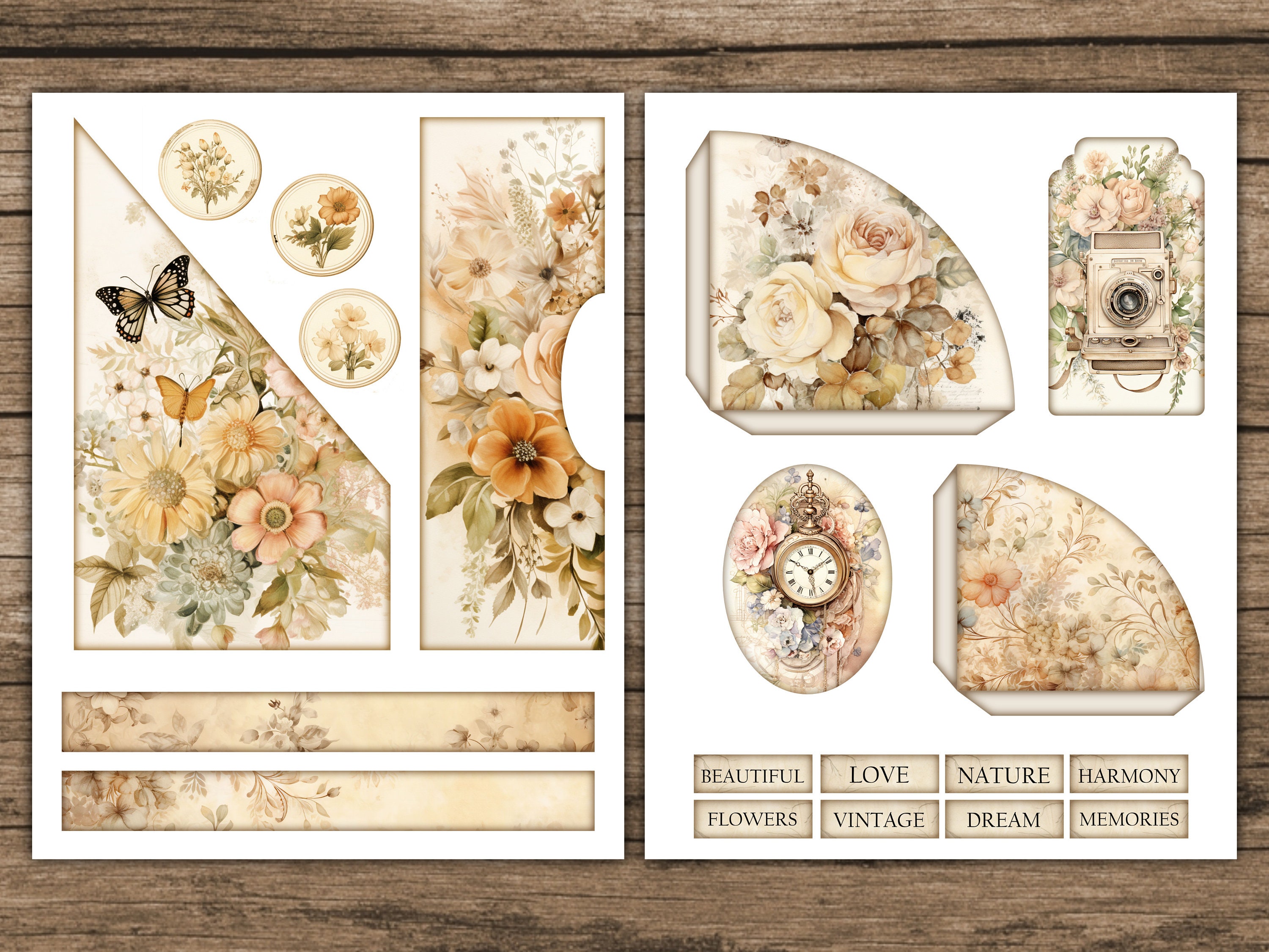 Boho Junk Journal Kit Floral Neutral Junk Journal Rose Nature Printable ...
