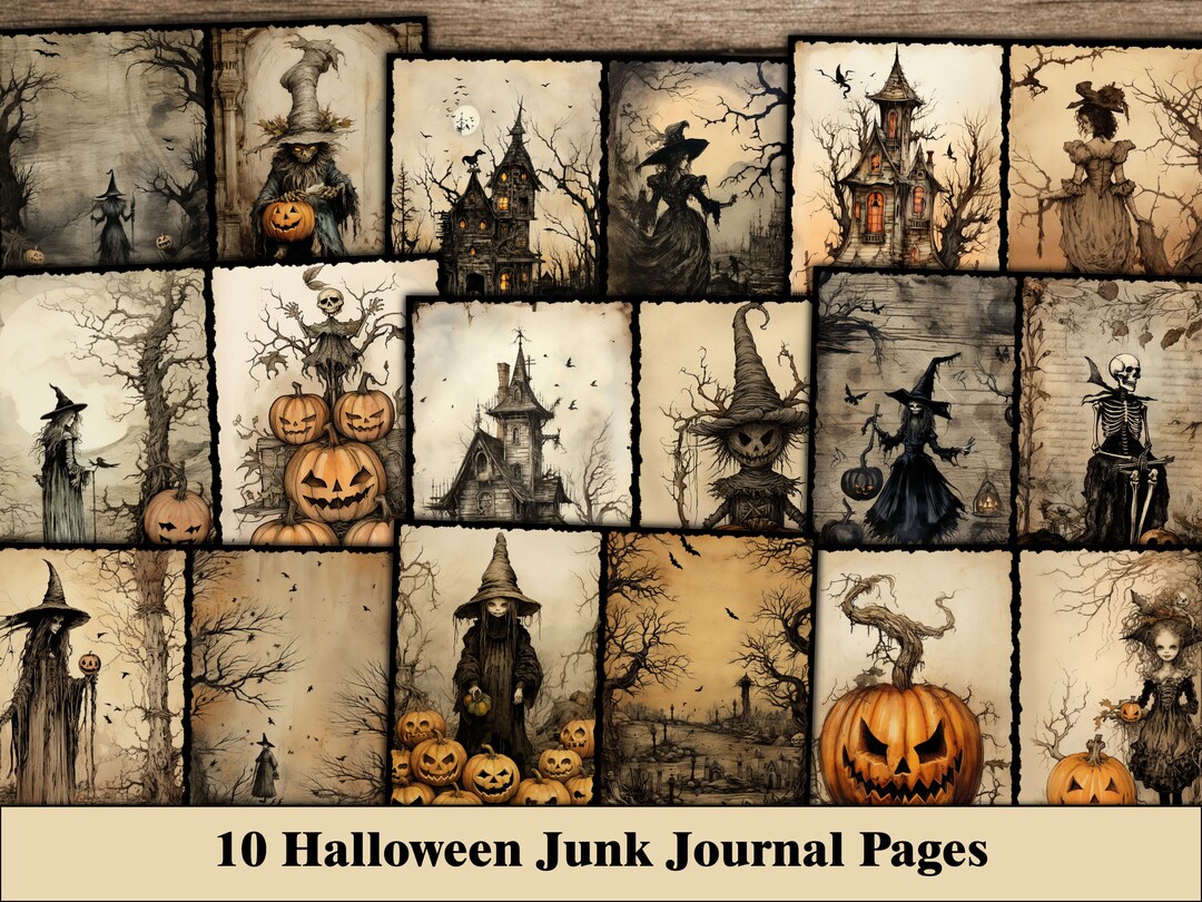 Halloween Junk Journal Pages, Halloween Digital Scrapbook Paper ...