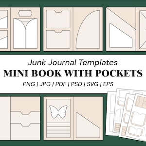 Junk-Journal-Vorlagen, Taschen-Folio-Vorlage, Umschlag-Vorlage, Tags-Vorlage, Etiketten, Rahmen, Karten, Tabs | PNG, SVG, PDF, PSD, EPS