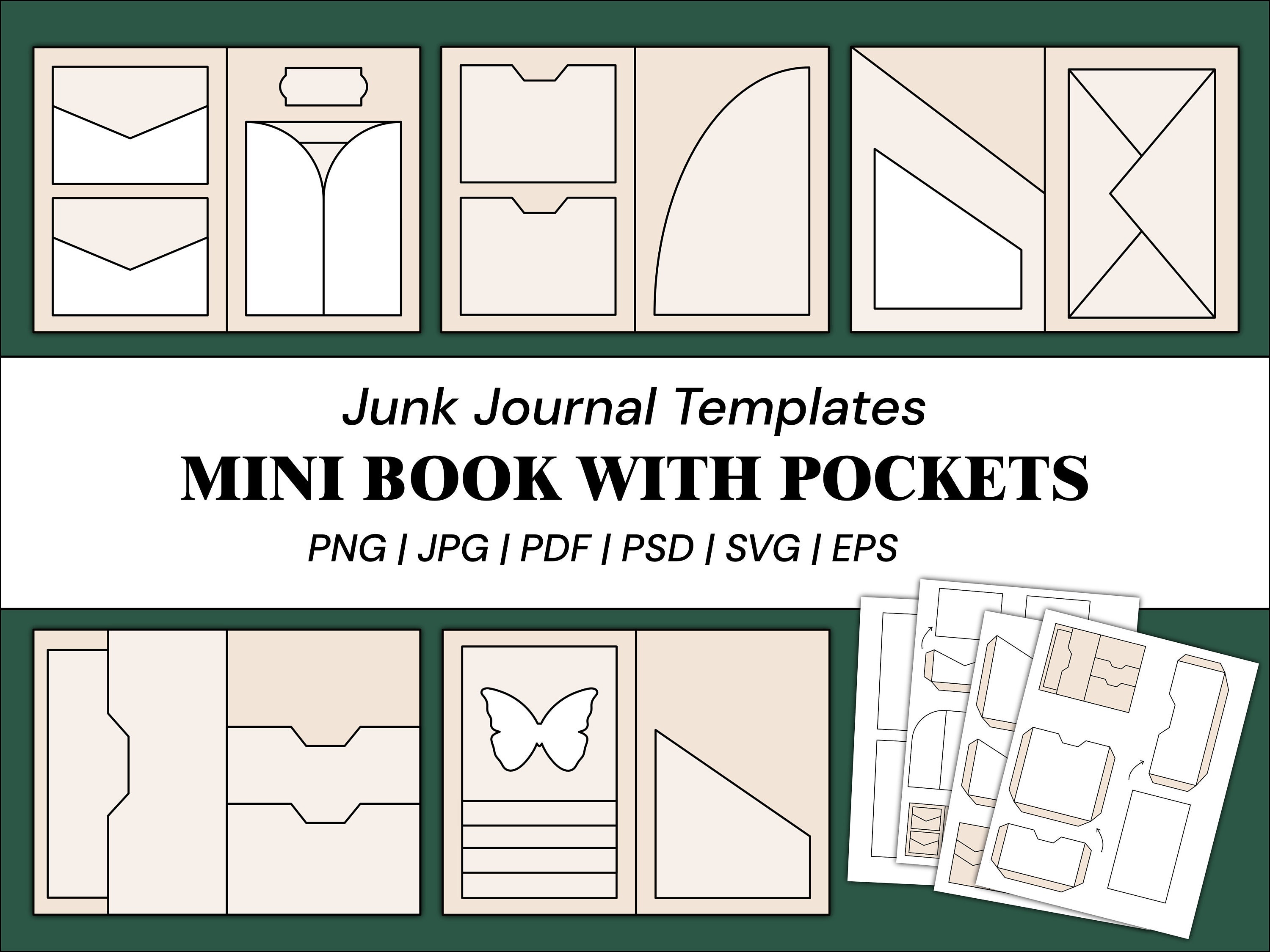 Junk journal templates pockets folio template, envelope template, tags  template, labels, frames, cards, tabs | png, svg, pdf, psd, eps - etsy