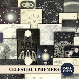 Ephemera para diarios basura, paquete de efímeras celestiales, kit de diario basura de luna oscura, paquete de efímeras, hoja de collage, papeles de álbum de recortes de luna