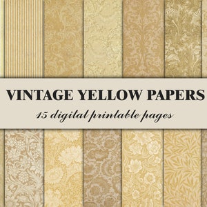 Vintage Yellow Scrapbook Paper Floral Ornamental Pattern Gold Junk Journal Pages Printable Digital Background Sunflower Bee Lemon