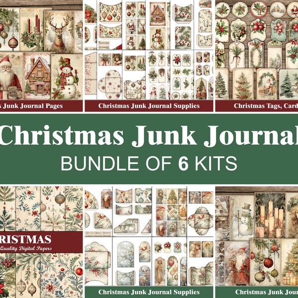 Christmas Junk Journal Kit Bundle Winter Junk Journal Pages Christmas Ephemera Craft Supplies Digital Scrapbook Paper Christmas Printables