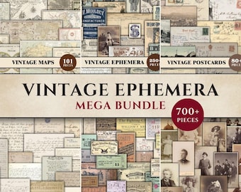 Ephemera For Junk Journals, Vintage Ephemera Pack, Ephemera Bundle, Old Papers, Postcards, Letters, Junk Journal, Old Maps, Scrapbook Kit