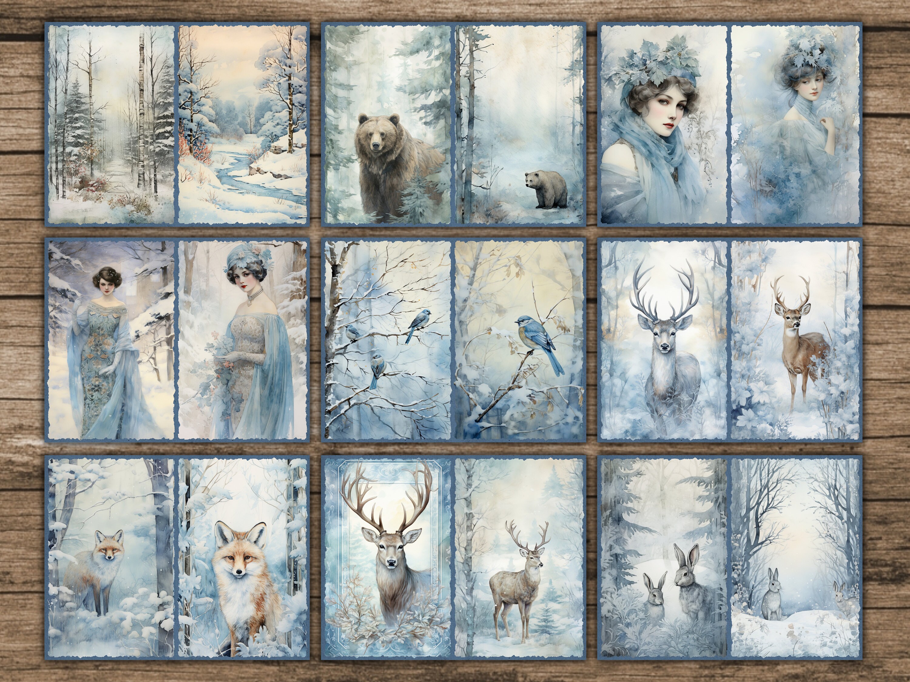 Winter Junk Journal Pages Blue Junk Journal Kit Forest Scrapbook Paper ...