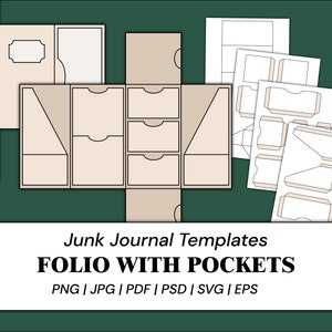 Junk Journal Folio-Vorlagen, Taschen-Vorlage, Umschlag-Vorlage, Tags, Vorlage, Etiketten, Karten, Tabs, Bastelbedarf | PNG, SVG, PDF, PSD, EPS