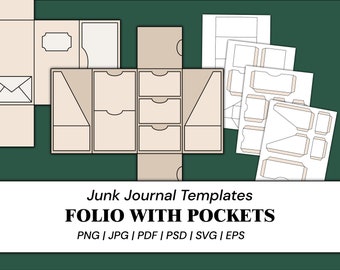 Junk Journal Folio Templates Pockets Template Envelope Template Tags Template Labels Cards Tabs Craft Supplies | png, svg, pdf, psd, eps