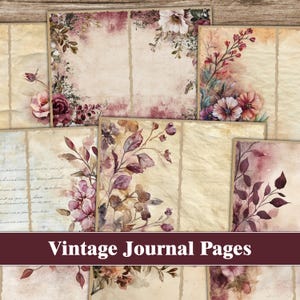 Pagine di diario spazzatura floreali vintage Carta di diario botanico bordeaux acquerello Pagine di riviste rosa Carta di ritagli di vecchi documenti viola