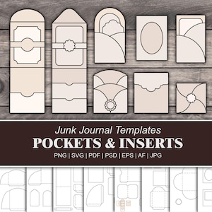 Modelli di diario spazzatura Inserto tascabile Modello Folio Modello Cricut Busta Tag Etichette Schede Schede | png png pdf psd eps