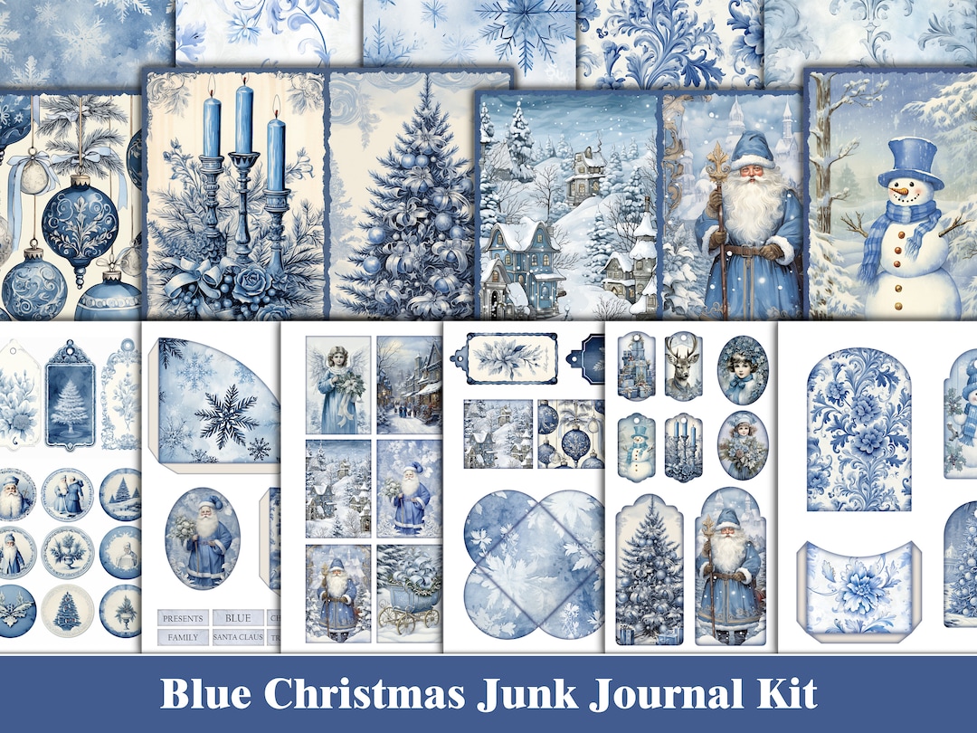 Christmas Junk Journal Kit Blue Winter Junk Journal Pages Blue ...