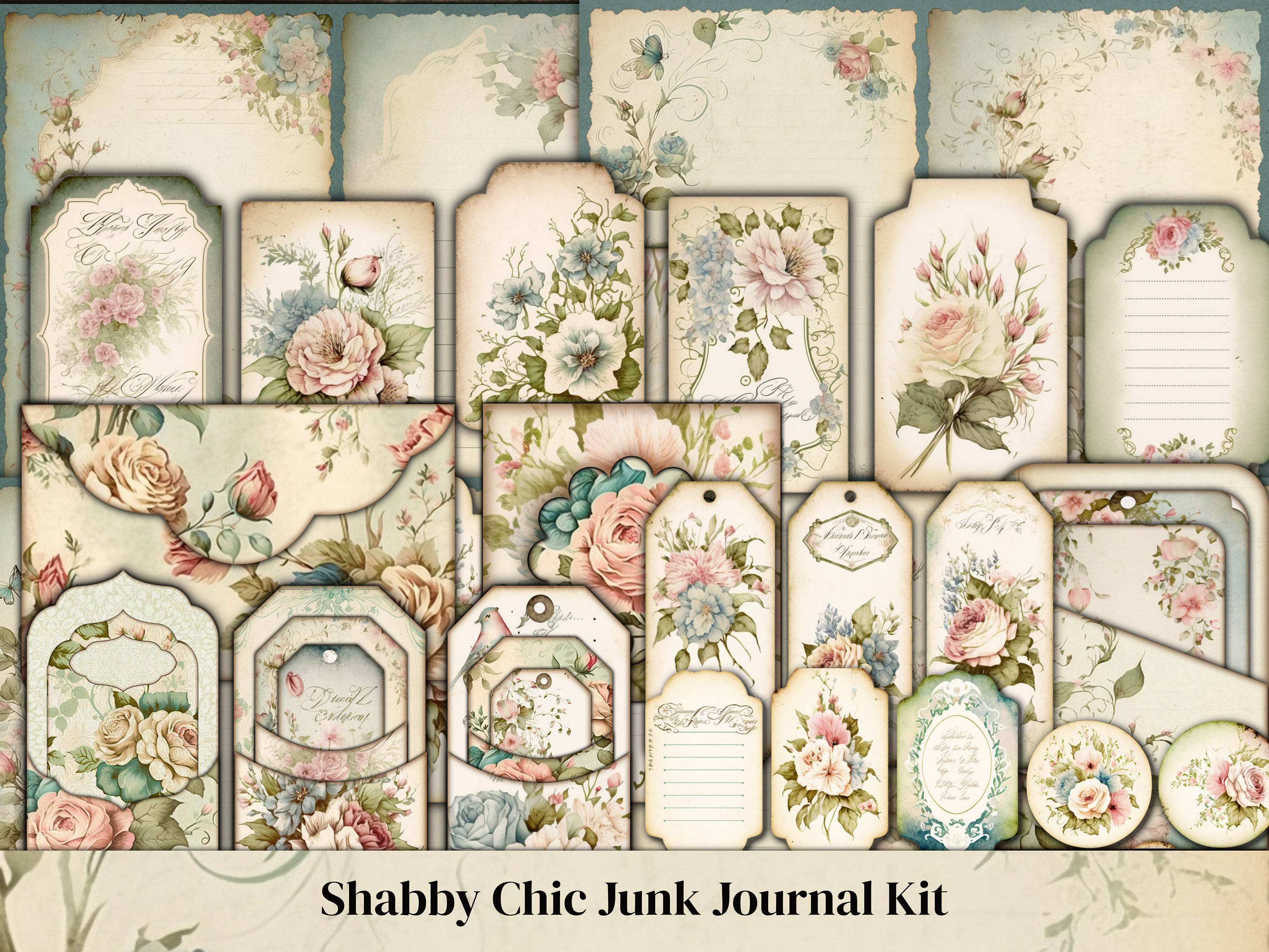 Shabby Chic Junk Journal Kit Floral Junk Journal Tags - Etsy