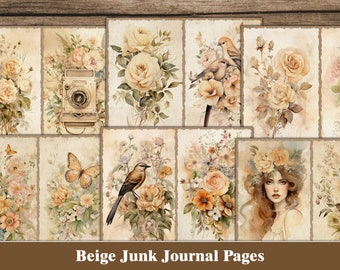 Boho Junk Journal Kit Floral Neutral Junk Journal Rose Nature Printable ...