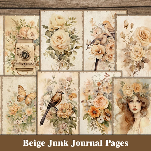 Boho Junk Journal Kit Floral Neutral Junk Journal Rose Nature Printable Botanical Ephemer Flowers Journal Pages Scrapbook Craft Supplies