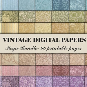 Vintage kleurrijk plakboekpapier blauw neutraal koffie geel groen roze paars bloemmotief ongewenste dagboekpagina's afdrukbare digitale papieren