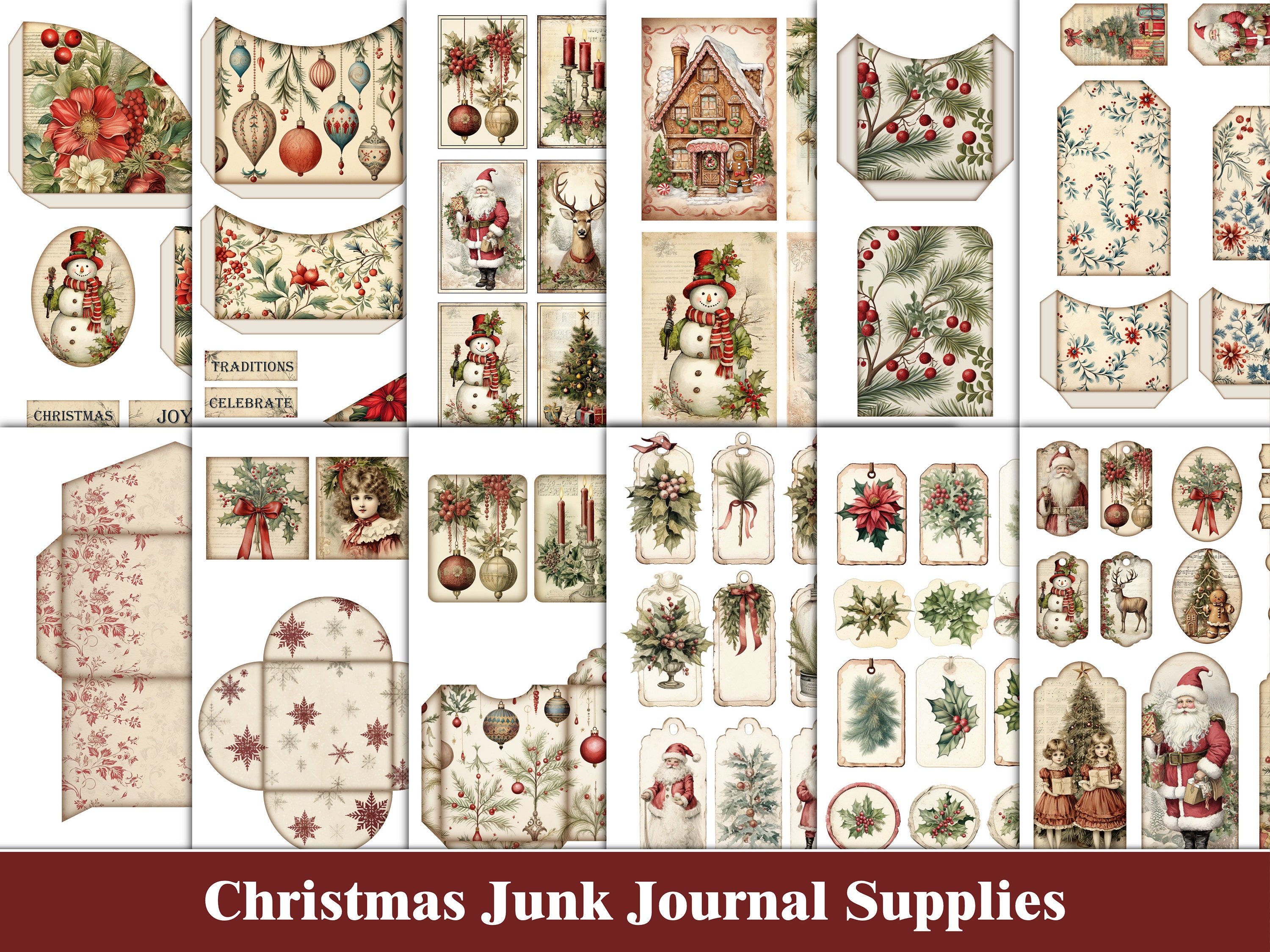 Christmas Junk Journal Kit Bundle Winter Junk Journal Pages Christmas ...