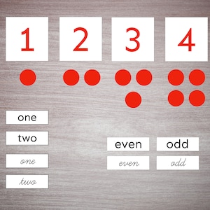 Cartes numériques et jetons. Montessori, maths, école à la maison